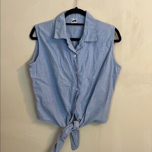 Lee Women's Blue Sleeveless Top Tie Waist Size L